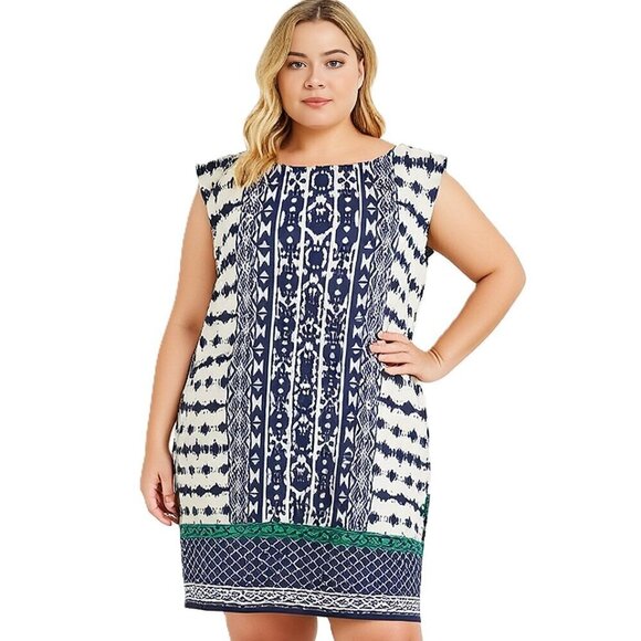 madison leigh Dresses & Skirts - Madison Leigh Womens Blue Ivory Green Lined, Back Zip Dress Size 20W